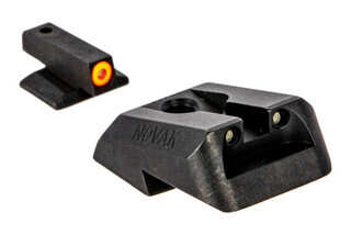 Night Fision Perfect Dot night sight set with square notch, orange front and black rear ring for Novak-cut 1911s.